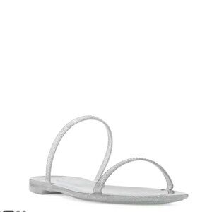 Stuart Weitzman SAWYER Glitter Silver Jelly Dual Band Slide Sandal Sz 8M